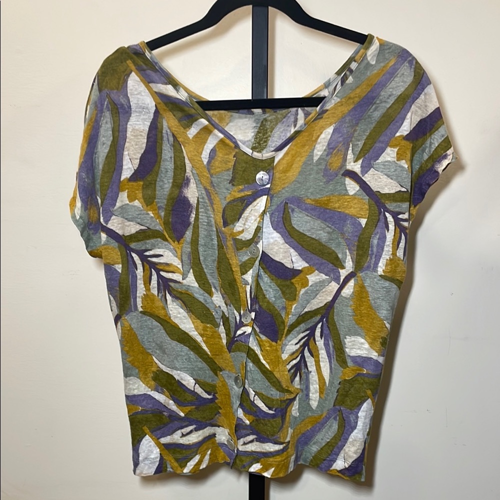 Rachel Zoe Multicolor Leaf Pattern Short Sleeve Top - Picture 3 of 5
